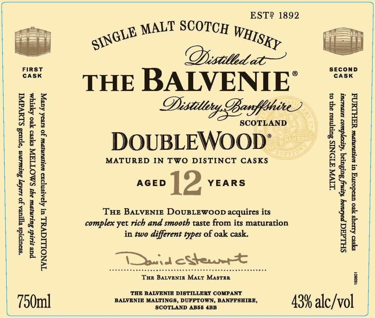 Balvenie 12 Yr Old Double Wood Single Malt Whisky Speyside King James Wine School